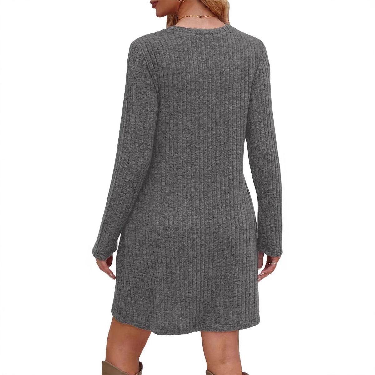 Geripptes Langarm-Freizeitkleid für Damen