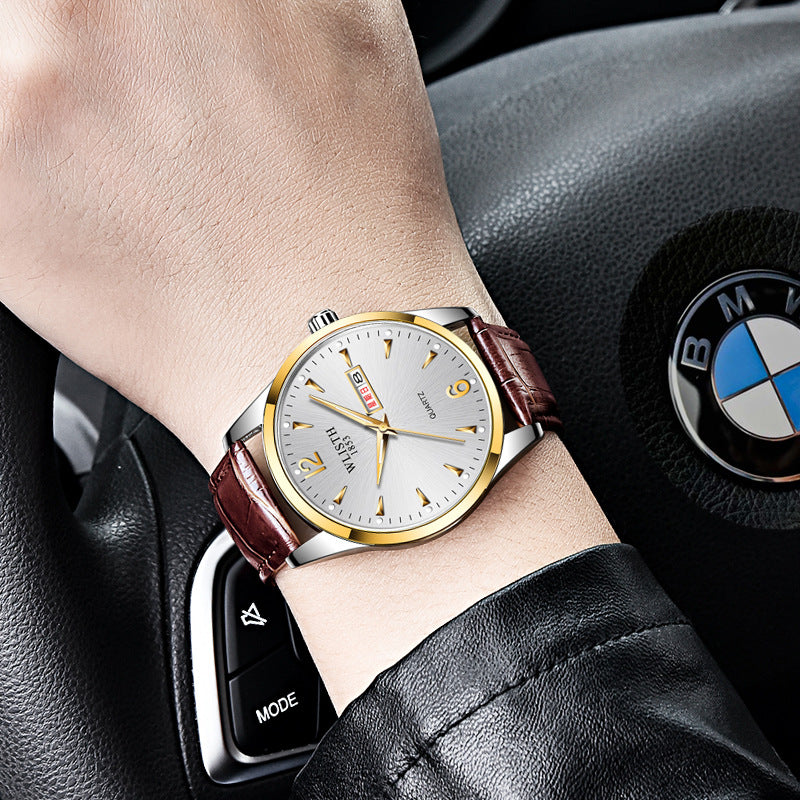 Herrenuhr mit Lederarmband und schwarzem Zifferblatt | LuxeStyle