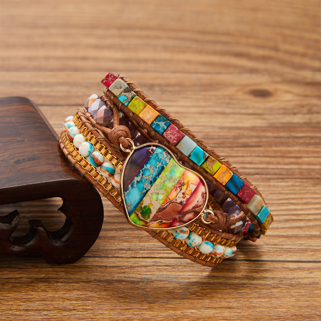 Gewickeltes Armband mit drei Lagen und Achat – Bild 6 | LuxeStyle