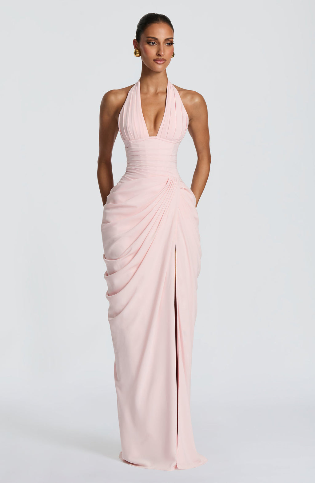 Plissiertes Maxi-Abendkleid mit V-Ausschnitt – Bild 7 | LuxeStyle