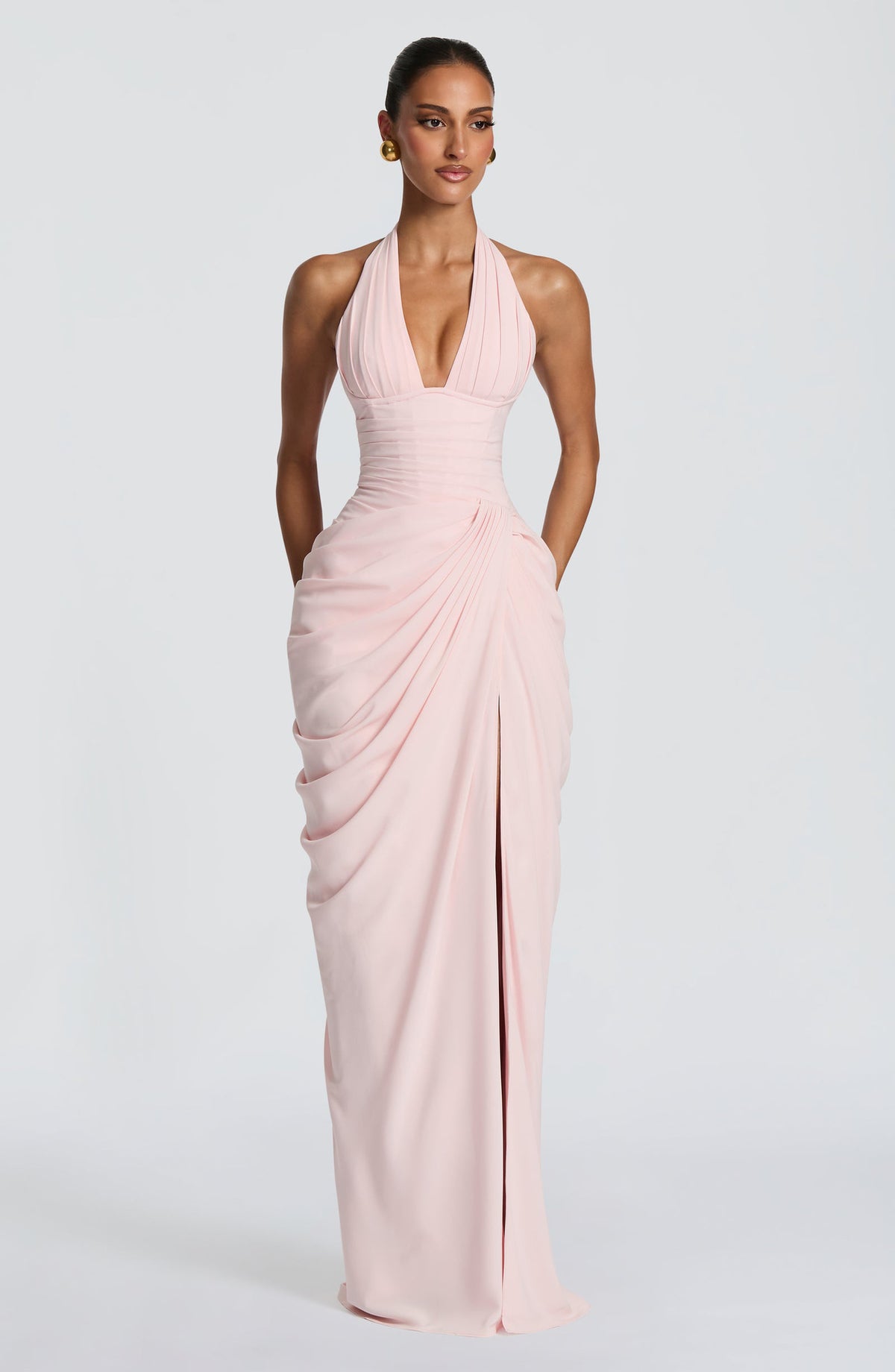 Plissiertes Maxi-Abendkleid mit V-Ausschnitt – Bild 7 | LuxeStyle