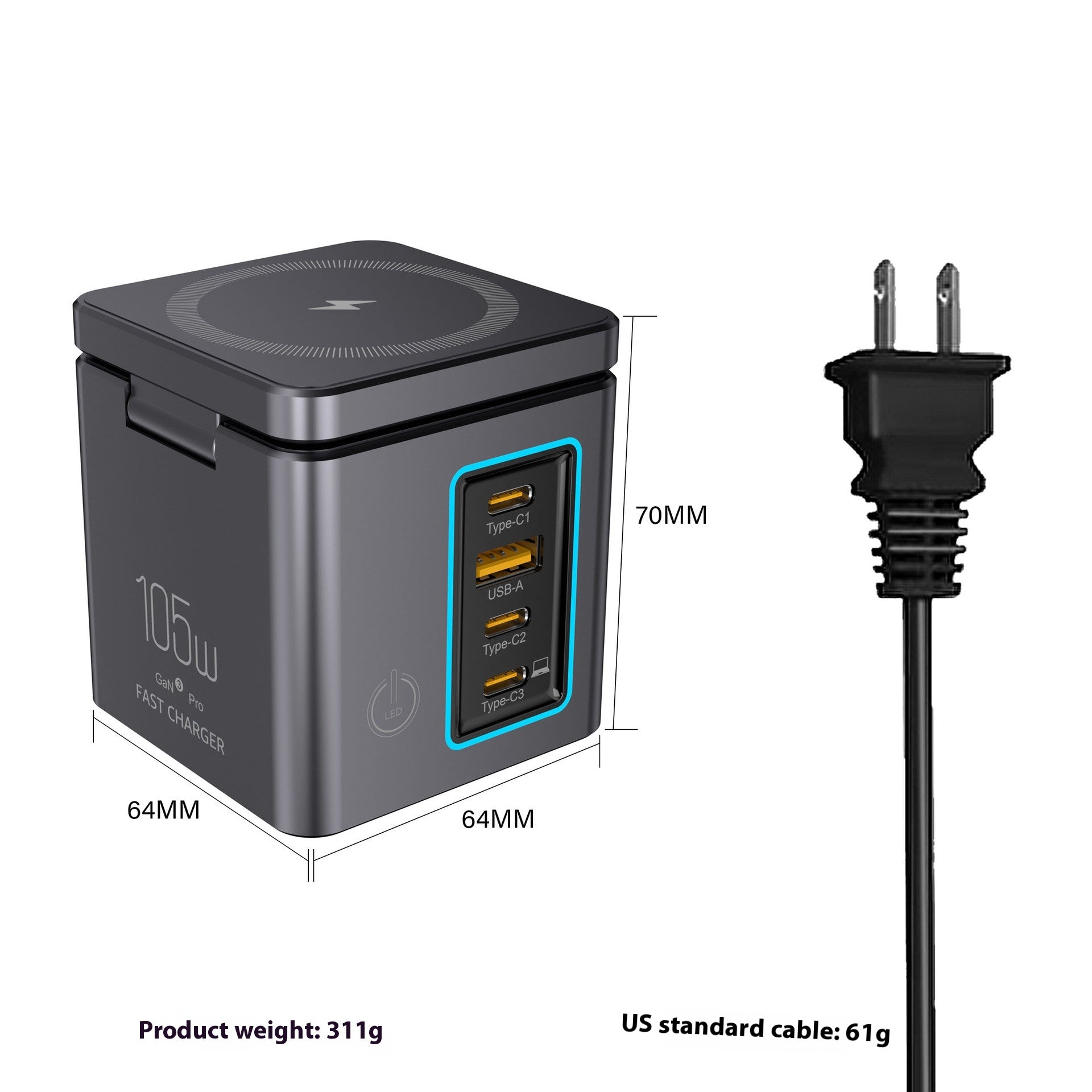 105W Multifunktionales Magnetisches GaN Wireless Ladegerät