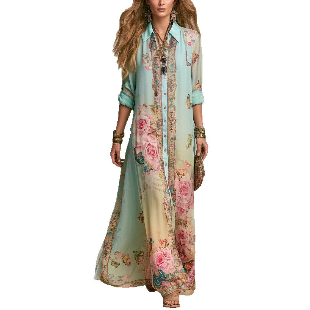 Barock-Chiffonkleid mit Blumenmuster