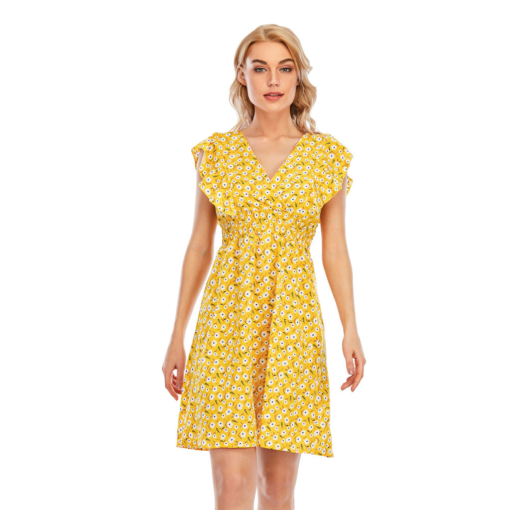 Ärmelloses Chiffonkleid mit V-Ausschnitt & Rüschen