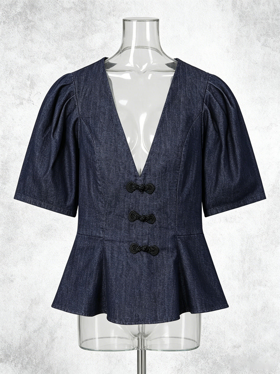 Peplum Bluse mit Froschknöpfen
