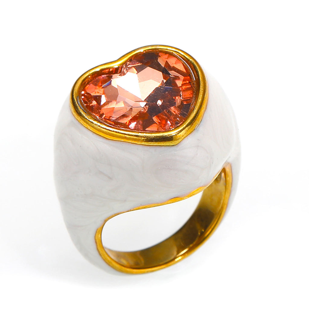 Titanstahl-Ring mit Emaille und grossem Edelstein | LuxeStyle
