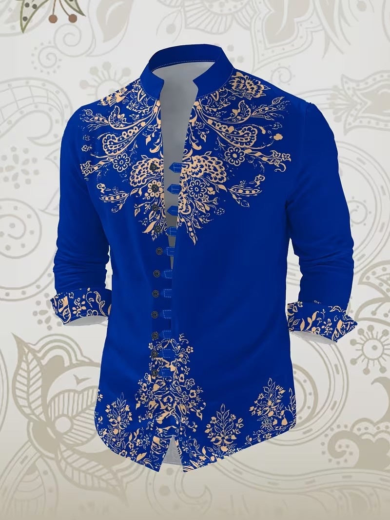 Langärmliges Herren-Mandarin-Kragen-Shirt – Bild 13 | LuxeStyle
