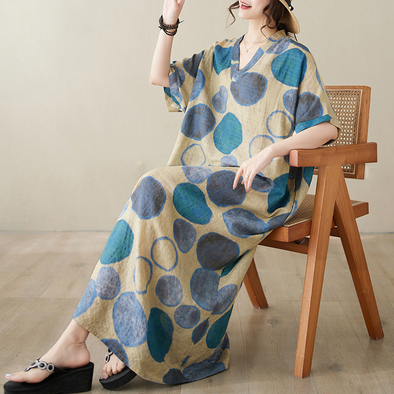Retro A-Linien Maxikleid mit V-Ausschnitt – Bild 1 | LuxeStyle