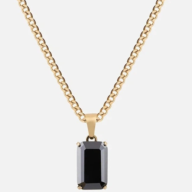 Geometrischer Titanium-Stahl-Halsketten-Anhänger mit schwarzem Zircon