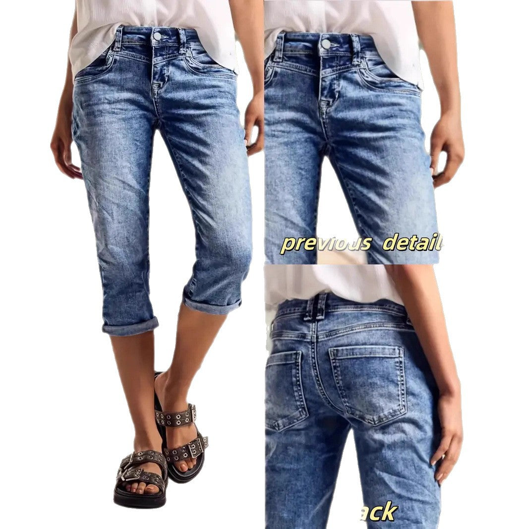 Navy-Blau Jeans Shorts mit Patchwork