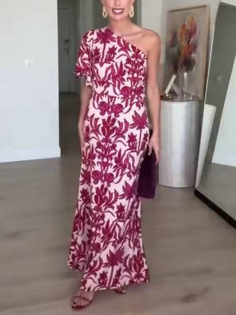 Sommerliches One-Shoulder Maxikleid mit Print