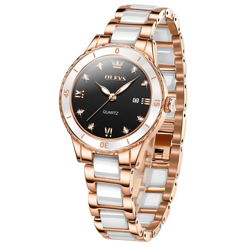 Elegante Keramik-Damenuhr mit Quarzwerk