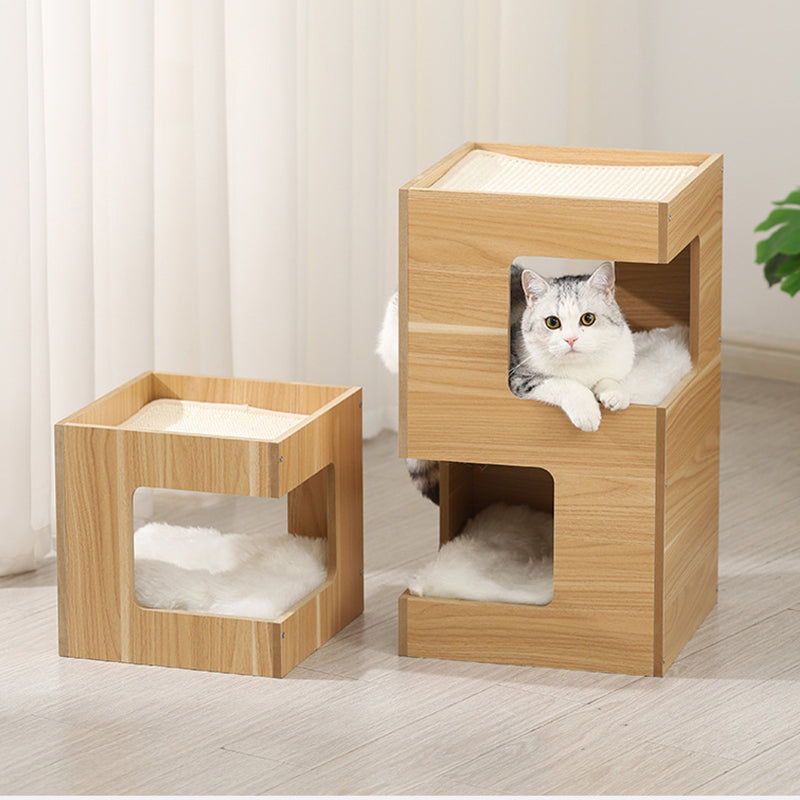 Doppellagiges Katzenbett aus Massivholz mit Sisal