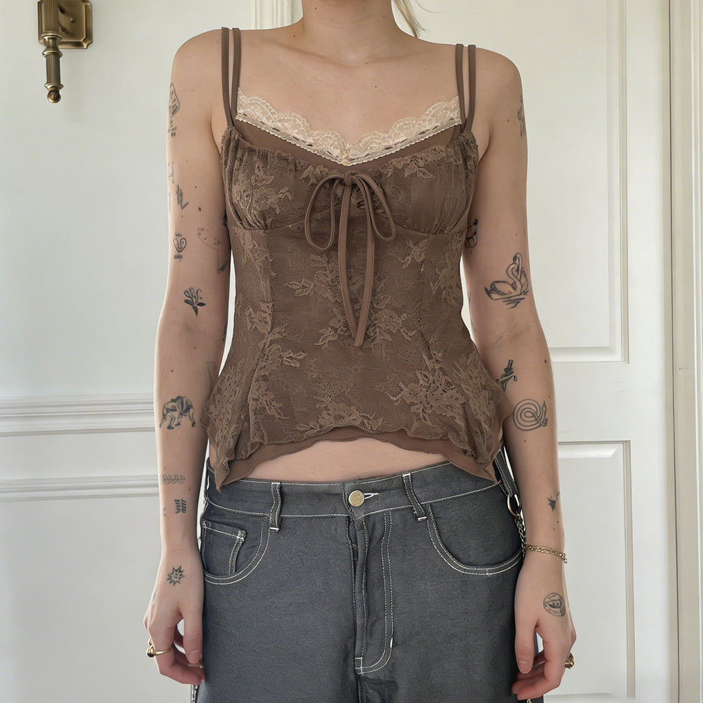 Retro Camisole mit Spitze und Blumenmuster