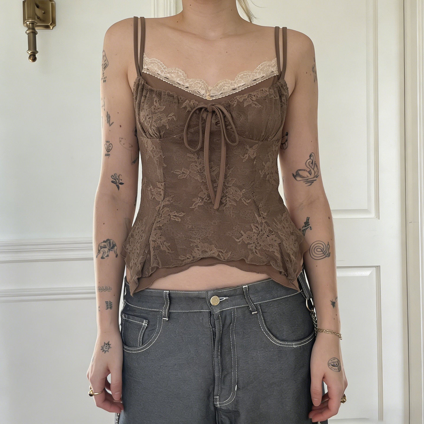 Retro Camisole mit Spitze und Blumenmuster