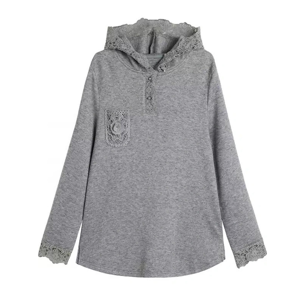 Locker sitzendes Kapuzen-Sweatshirt mit Spitze