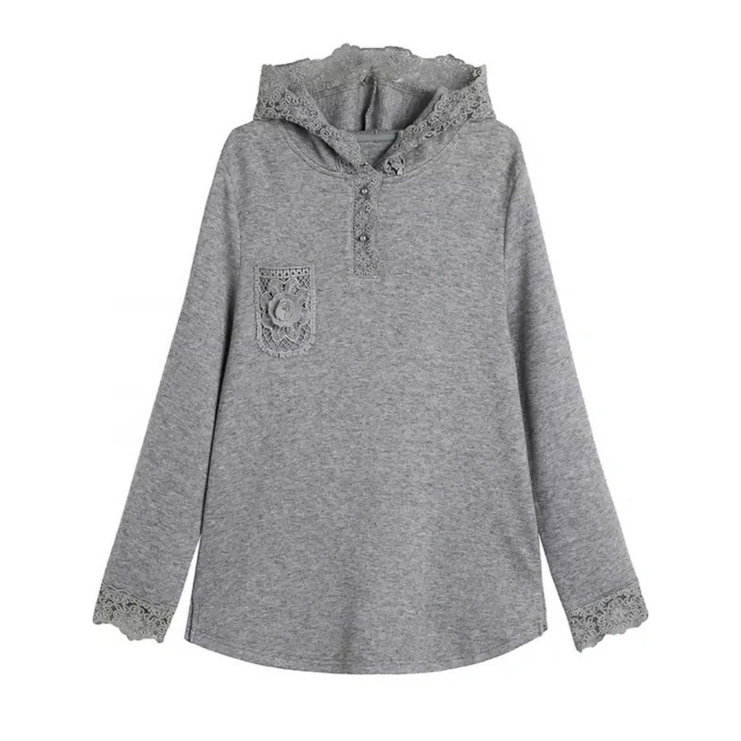 Locker sitzendes Kapuzen-Sweatshirt mit Spitze
