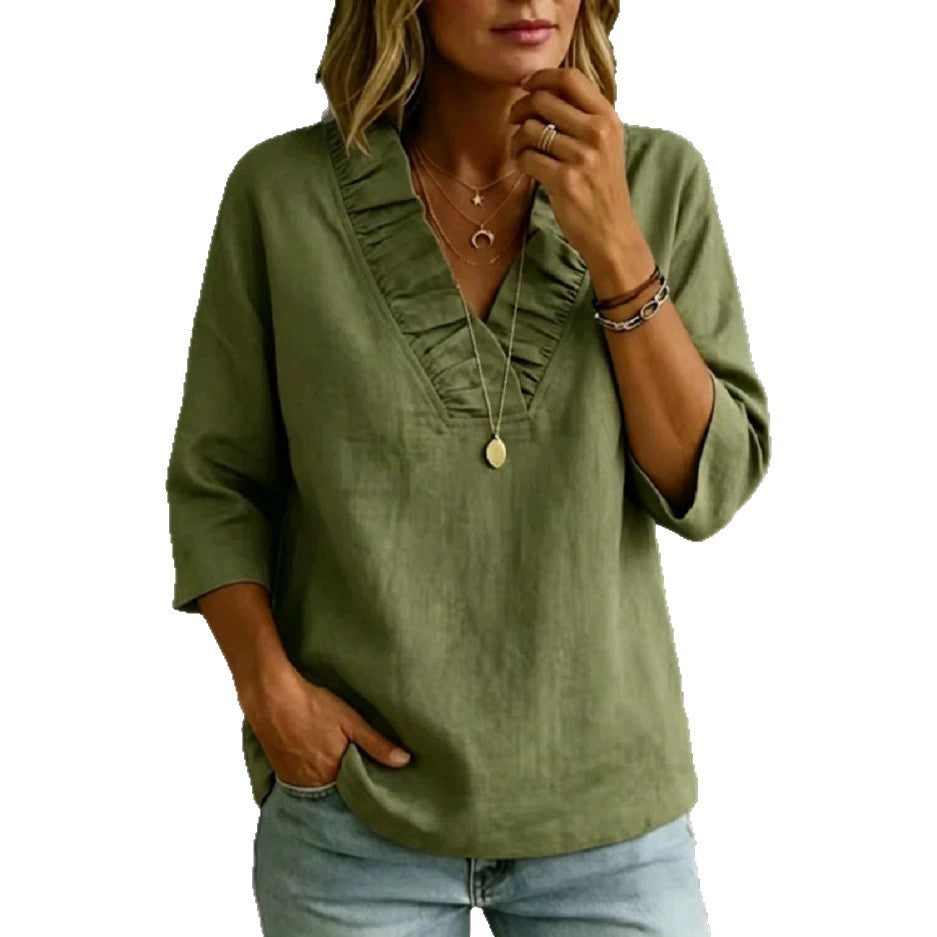 Damen Bluse aus Baumwoll-Leinen-Mix