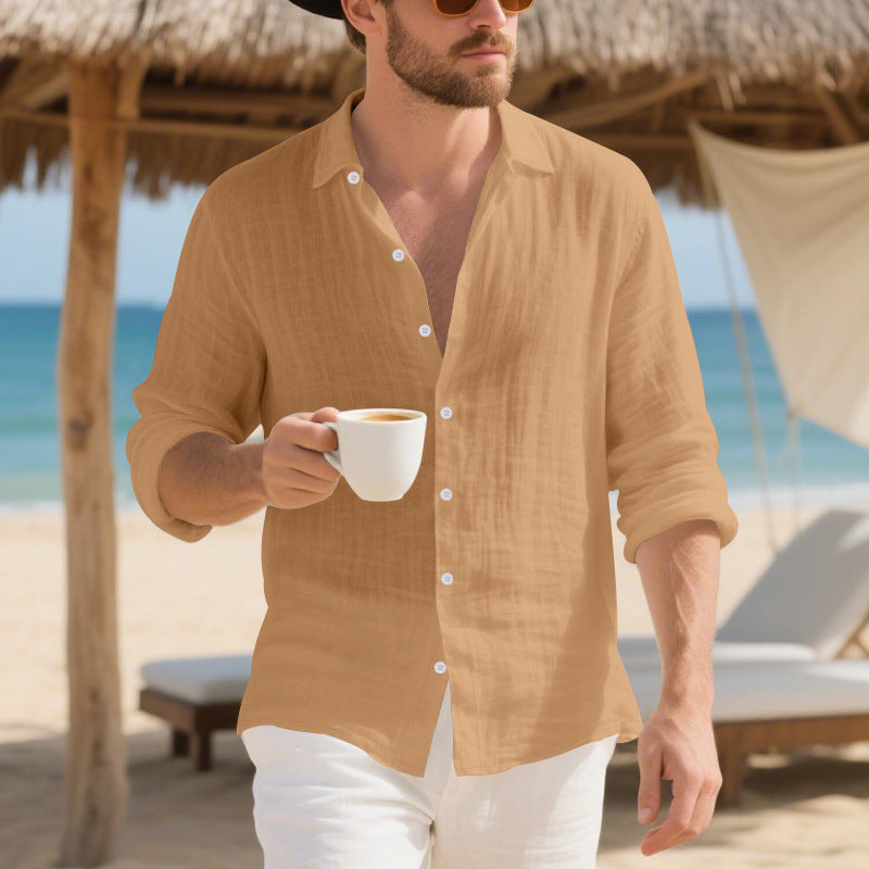 Herren Langarmhemd Casual Leinen