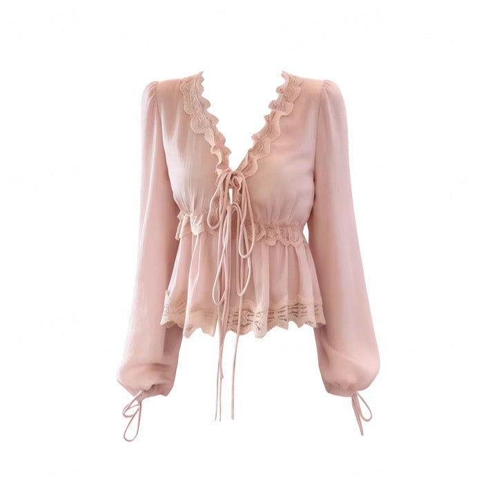 Romantische Chiffon-Bluse mit Spitze