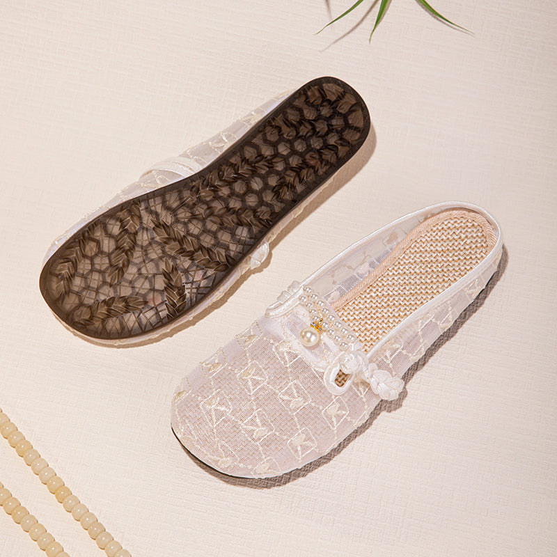 Sommer Mesh Slip-On Sandalen mit Stickerei