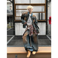 Retro Distressed Denim-Jacke mit Schulterpolstern