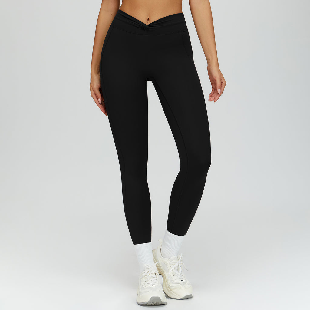 High-Waist Fitnesshose mit gedrehten Falten