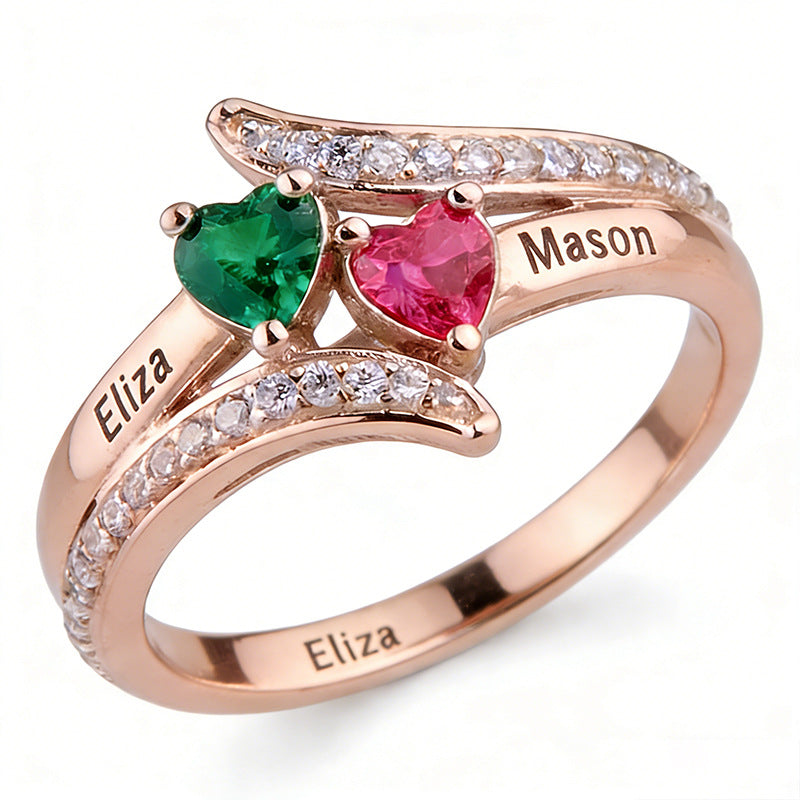 Doppelherz-Ring mit Zirkonia-Stein