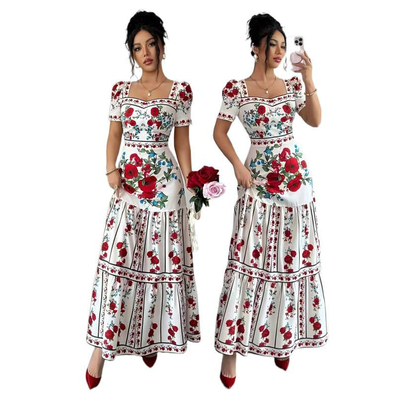 Florales Maxikleid mit einseitigem Ärmel | LuxeStyle
