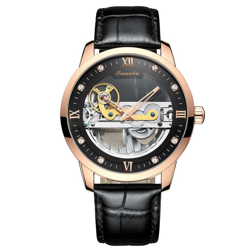Herren Automatikuhr mit Lederarmband – Ansicht 4