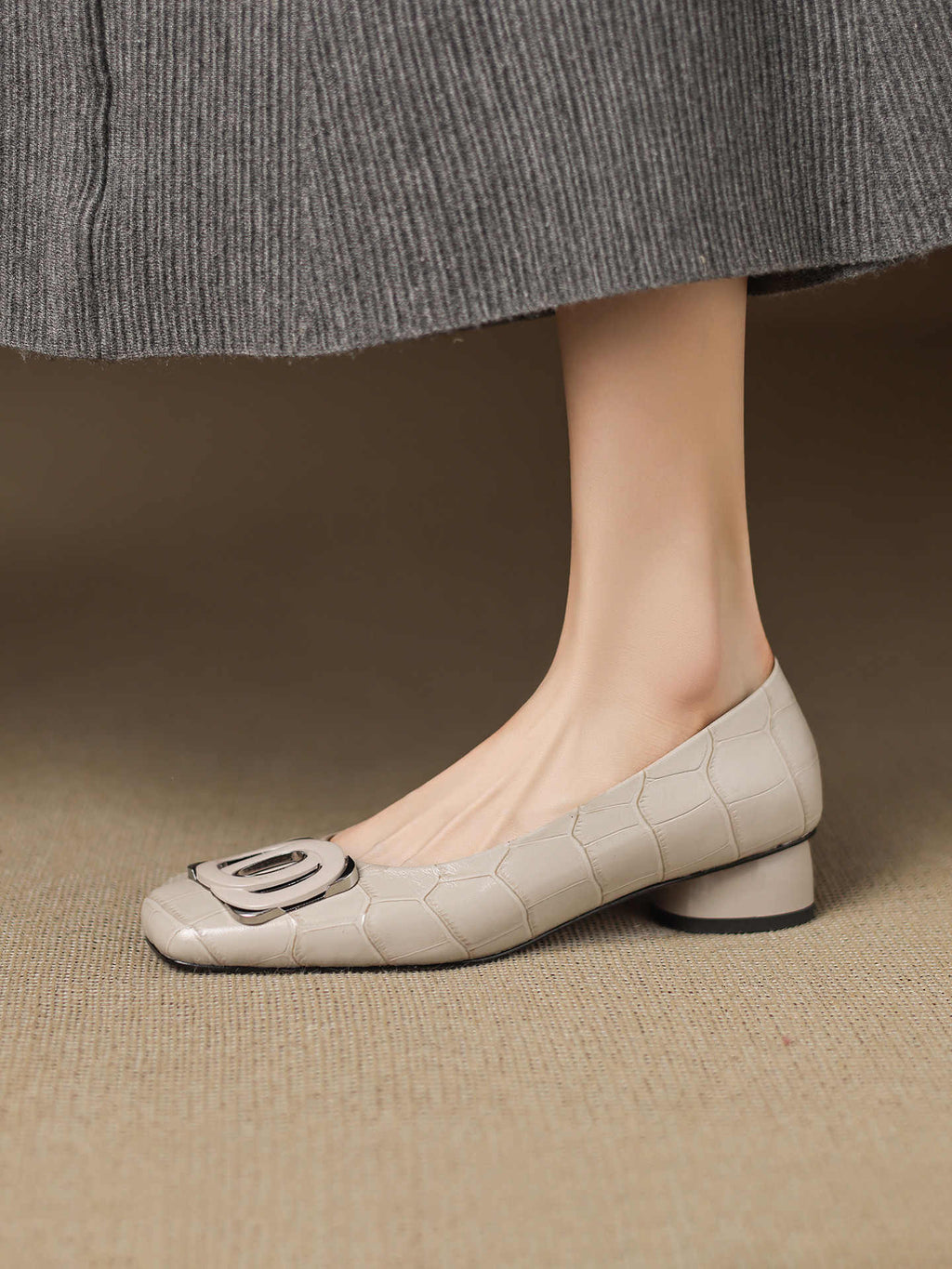 Echtleder-Pumps mit klobigem Absatz
