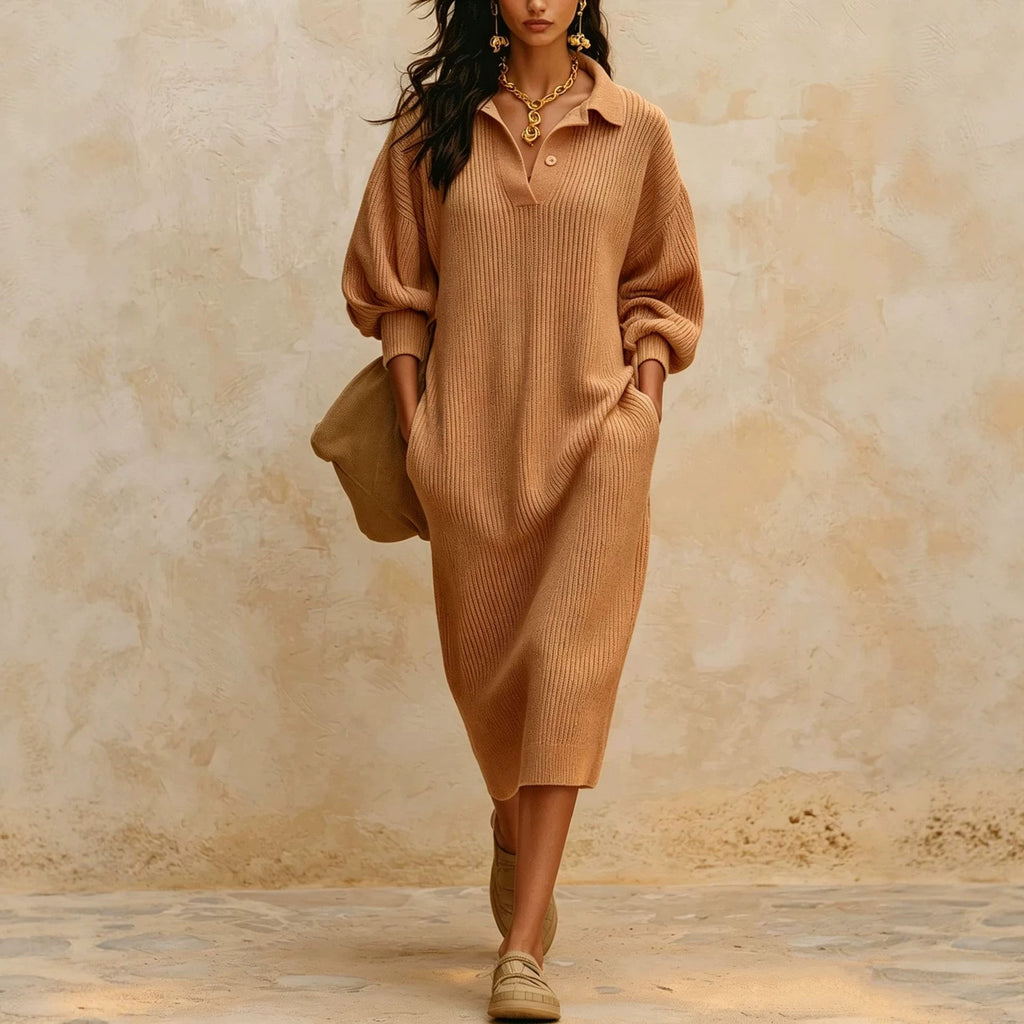 Pullover-Kleid mit V-Ausschnitt und Puffärmel – Bild 9 | LuxeStyle