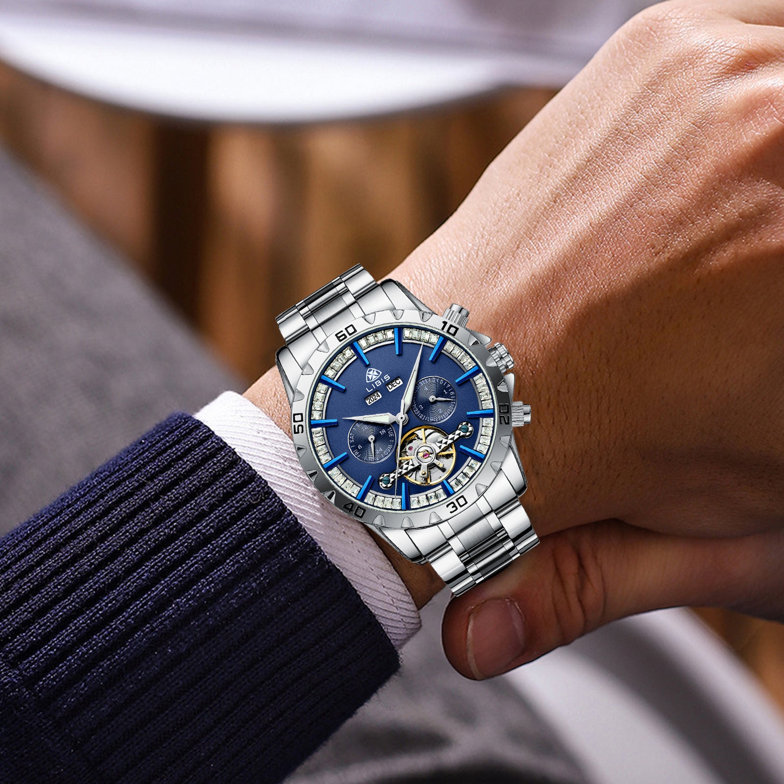 Vollautomatische Stahlarmband Star Sea Mechanische Uhr