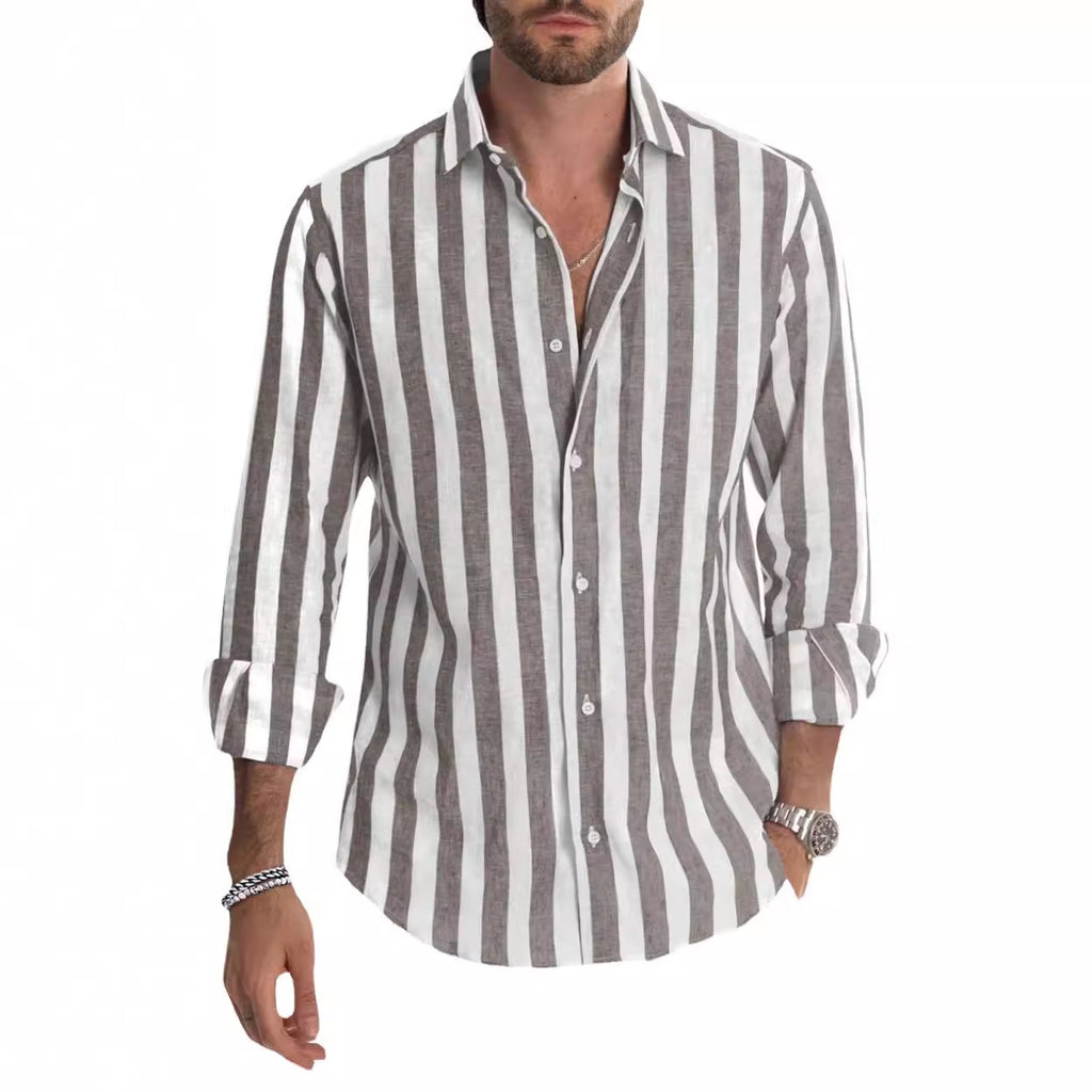 Gestreiftes Langarmhemd mit Revers – Bild 6 | LuxeStyle