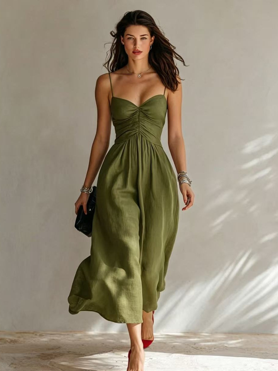 Sommer-Strap-Dress mit Falten in Rot, Schwarz & Weiß