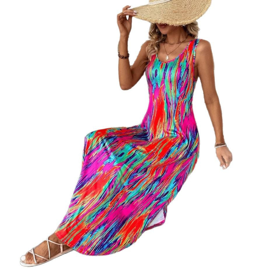 Bedrucktes ärmelloses A-Linien-Kleid mit Schlitz – Bild 4 | LuxeStyle