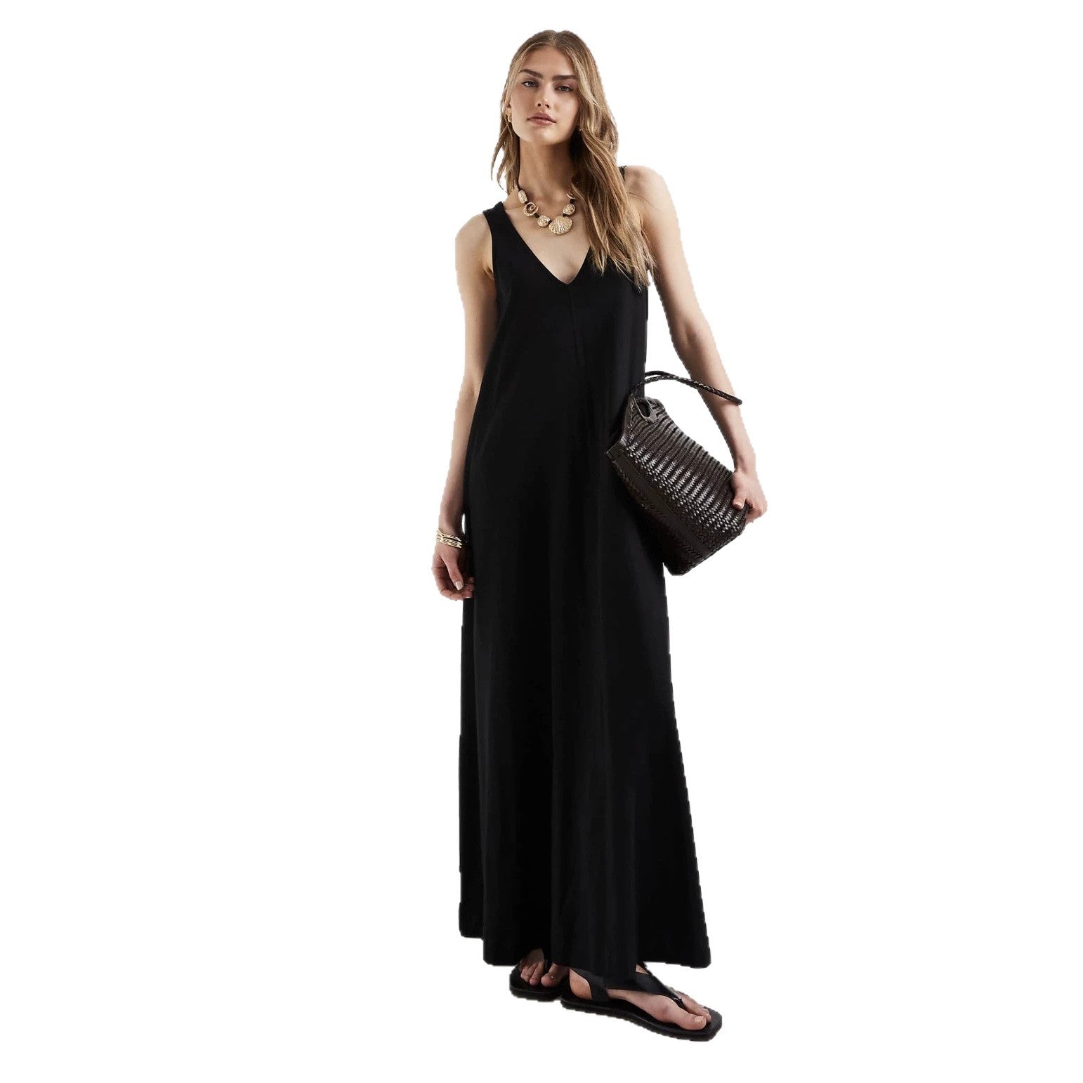 Ärmelloses V-Neck Maxikleid für Damen
