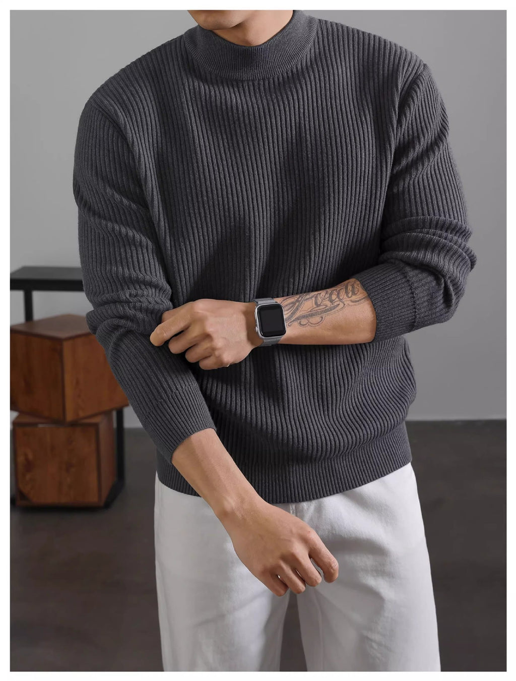 Herren Rollkragenpullover mit Streifen