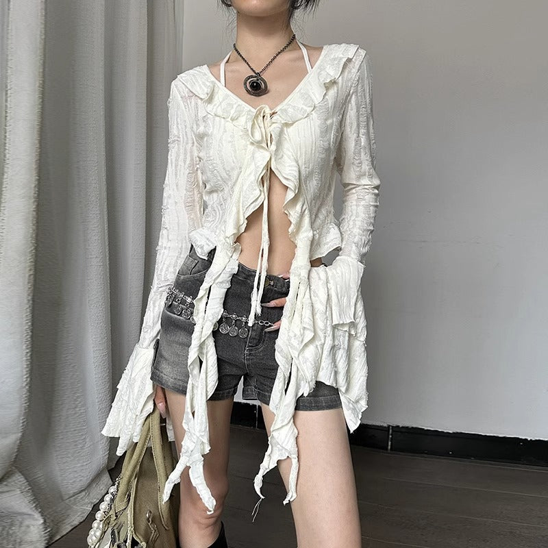 Gerafftes V-Neck Cropped Top