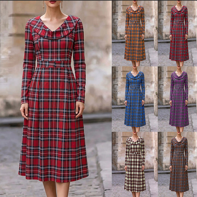 Herbst/Winter Bedrucktes A-Linien Kleid