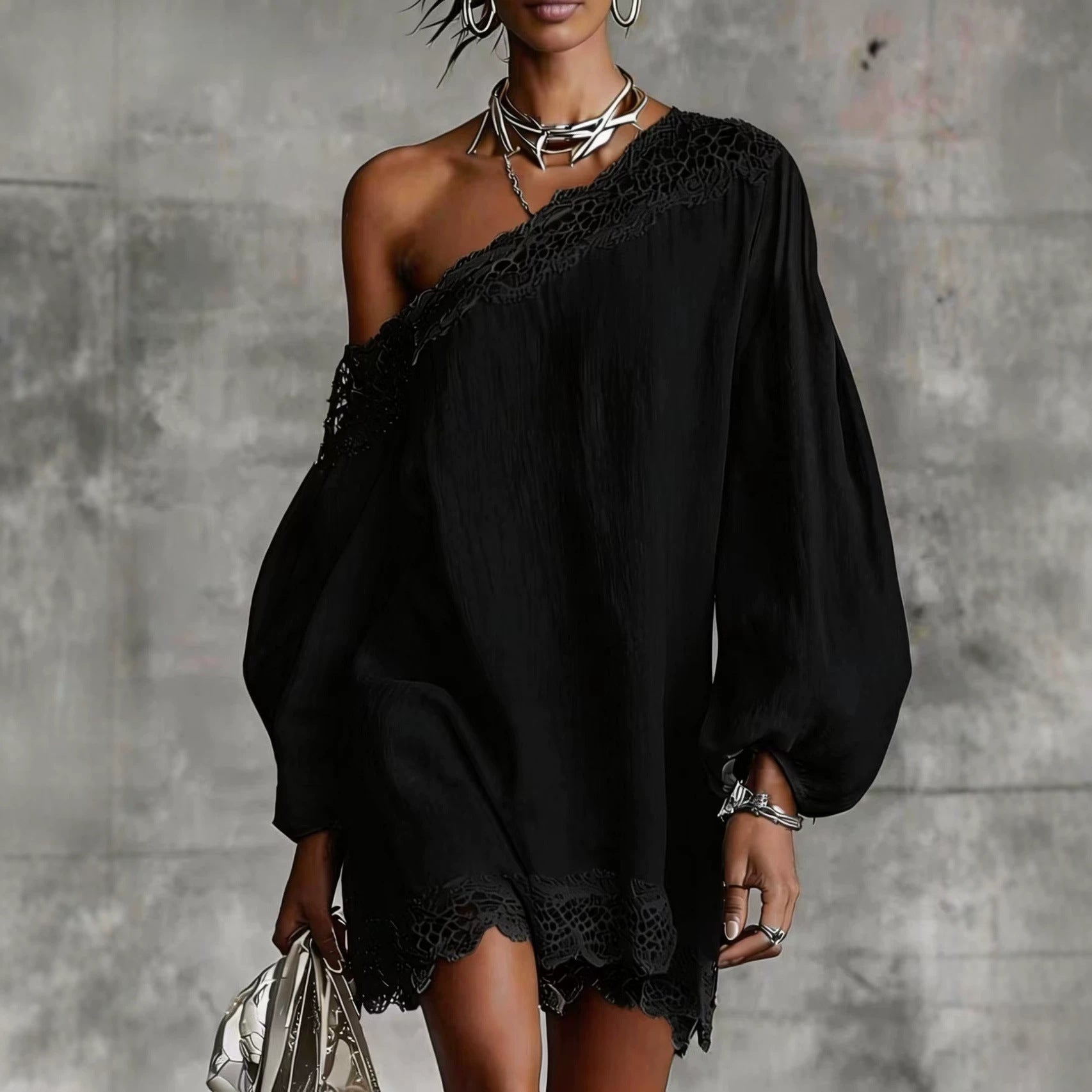 Off-Shoulder Longsleeve mit Spitze