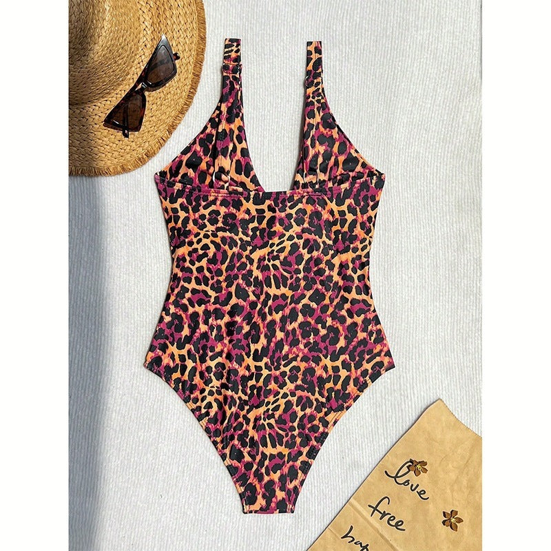 Leopard-Print Einteiler-Badeanzug