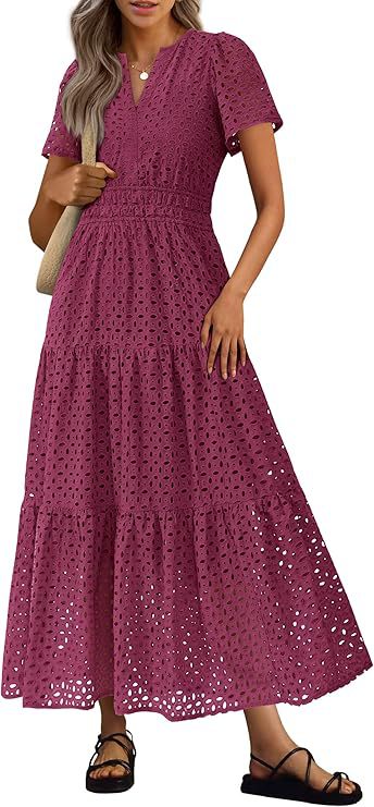 Kurzes V-Neck Kleid mit Lochstickerei – Bild 10 | LuxeStyle