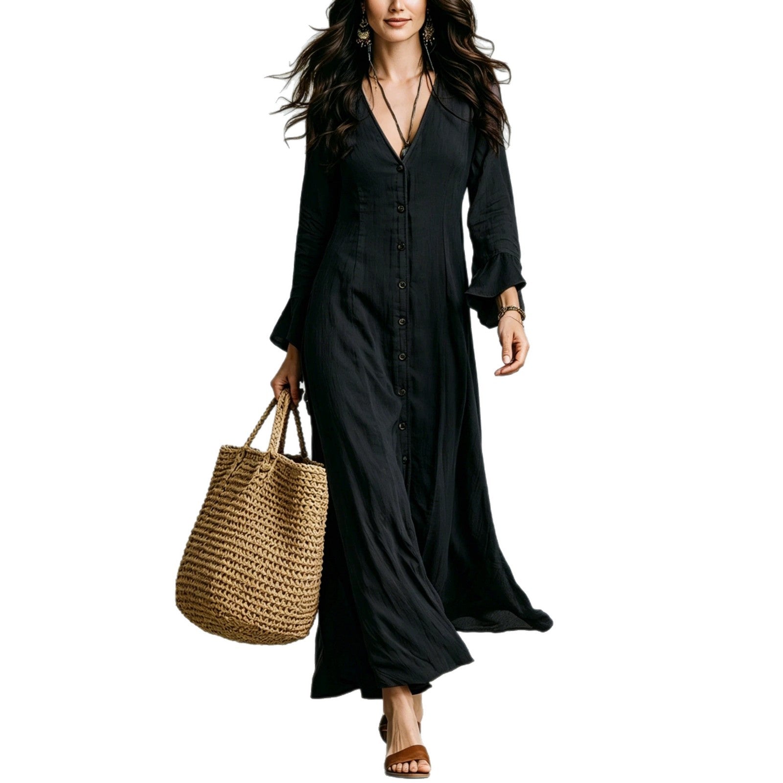 Französisches V-Neck A-Linien Kleid