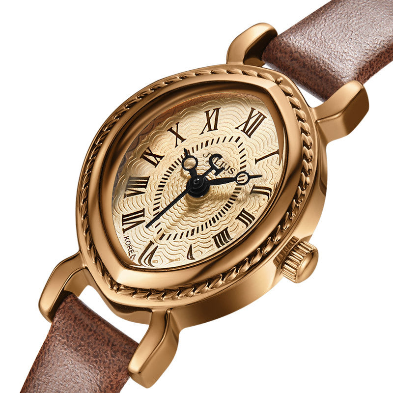 Ovale Quarzuhr mit Lederarmband