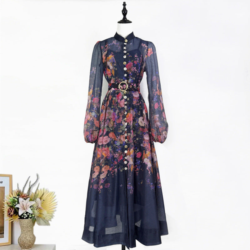 Midi-Kleid mit Stehkragen und Puffärmeln – Bild 12 | LuxeStyle