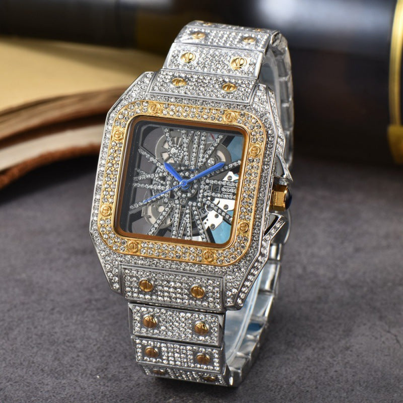 Kreuzförmige Uhren Stahlband Diamantverziert Quarzwerk
