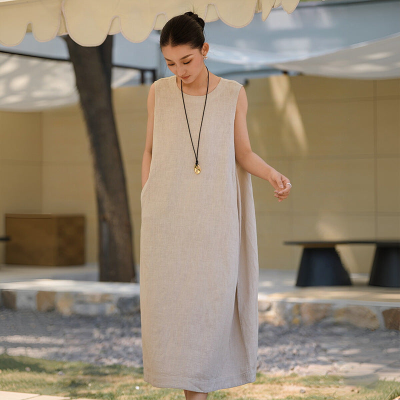 Ärmelloses A-Linien-Kleid aus Leinenmix