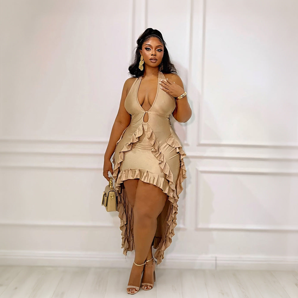 Damen Neckholder-Kleid mit V-Ausschnitt