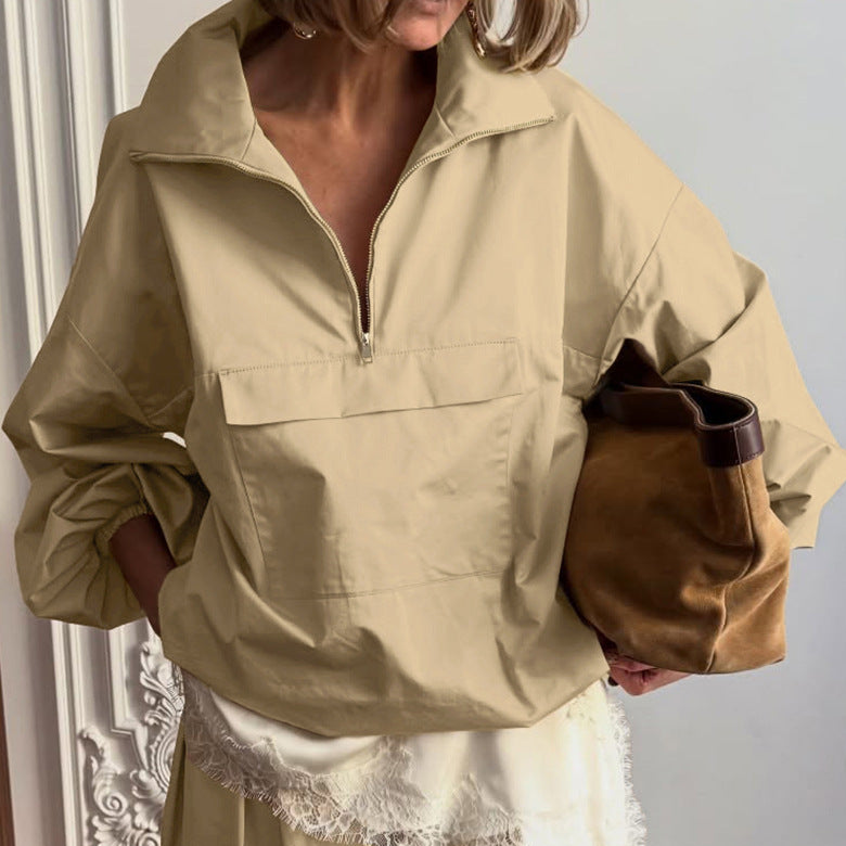 Britischer Oversize Hoodie mit Polo-Kragen